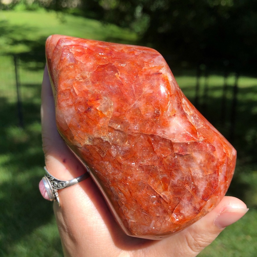 Vibrant Fire quartz crystal flame carving